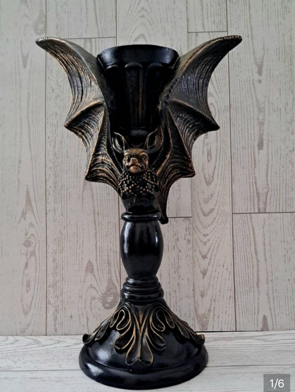 Black and Gold Bat Candle Holder – Gothic Decorative Accent Halloween Decor